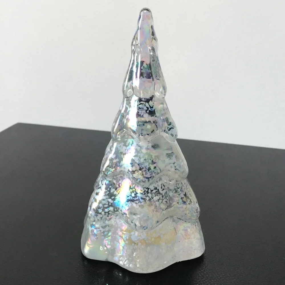 Vintage 7.5 Balos Hand Blown Art Glass AB Aura Iridescence Snow Christmas Tree - Picture 6 of 12